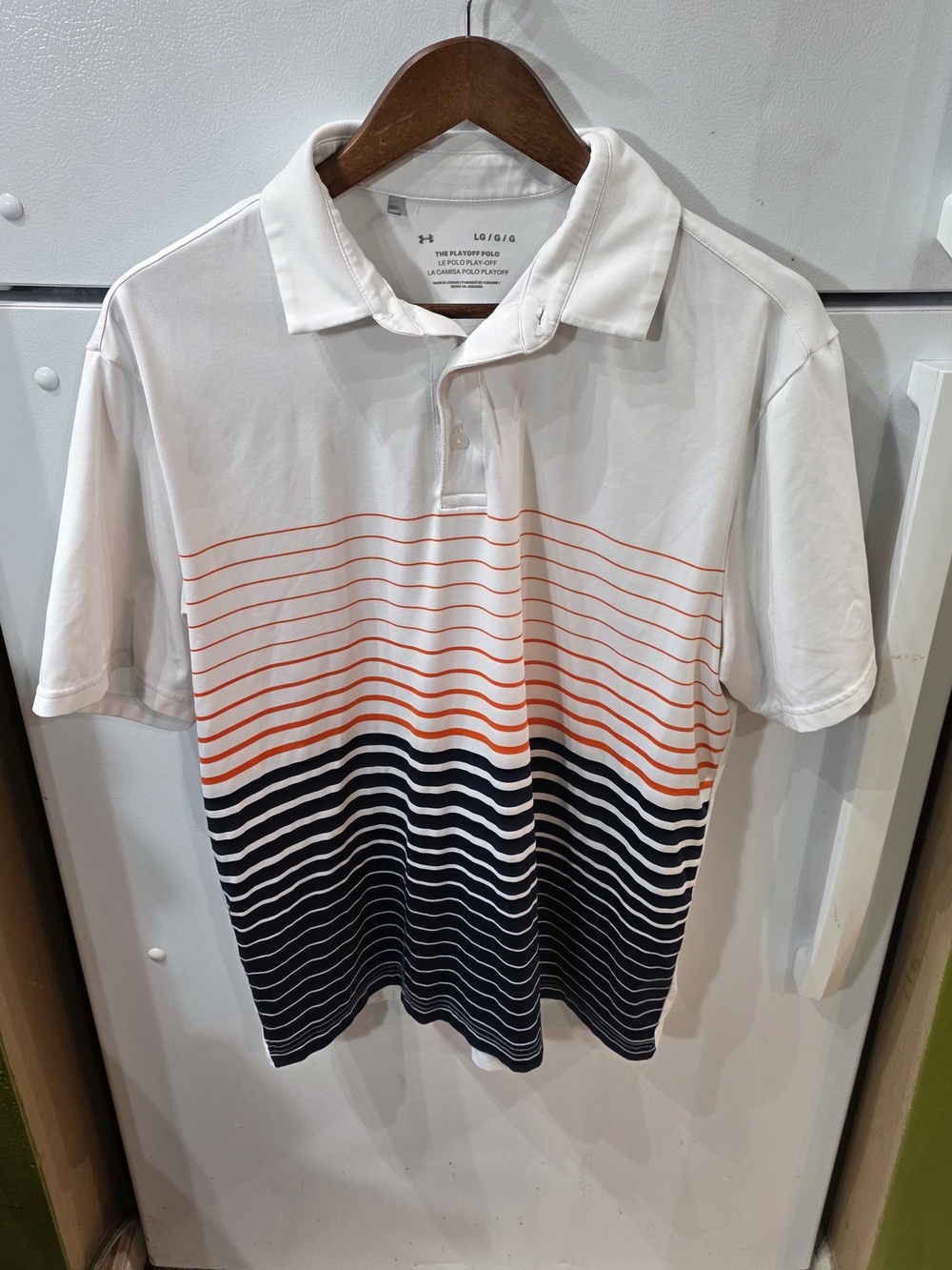 Under Armour White Polo with Orange and Black Stripes